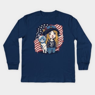 Patriotic Cat Mother Kids Long Sleeve T-Shirt